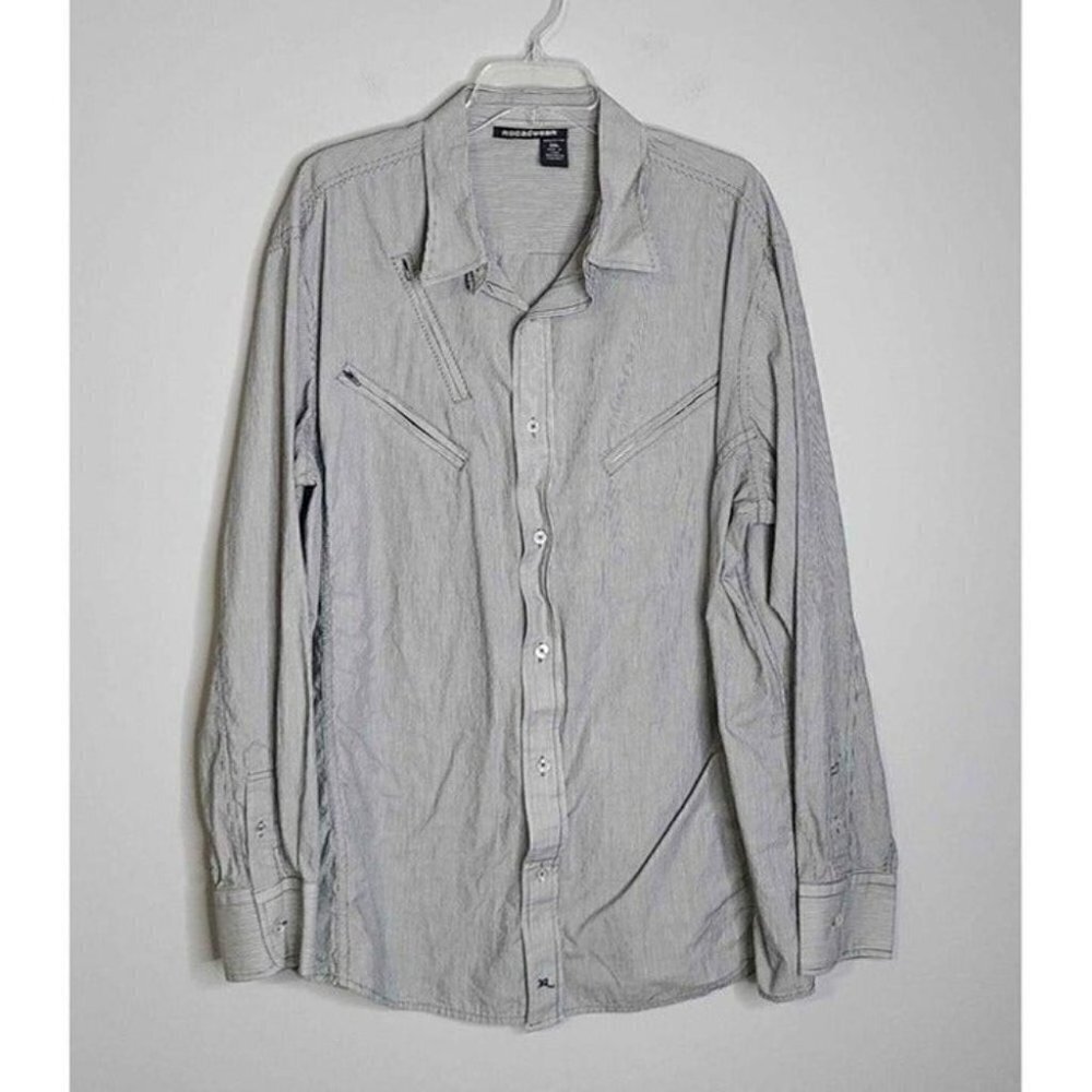 Vintage Rocawear Mens Long Sleeve Black White Striped Button Front Size …